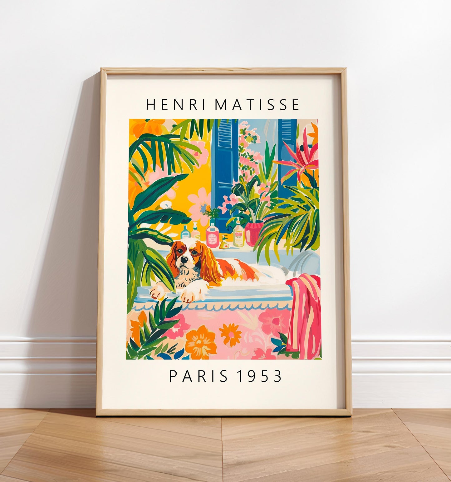 Matisse Style Cavalier King Charles Spaniel Art Print: Funny Bathroom Decor