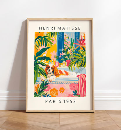 Matisse Style Cavalier King Charles Spaniel Art Print: Funny Bathroom Decor