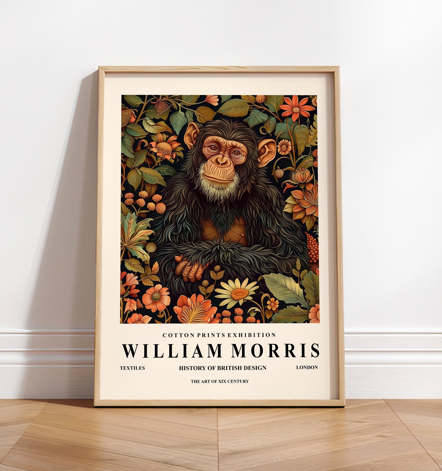 William Morris Monkey Art Print: Dark Botanical Floral Decor