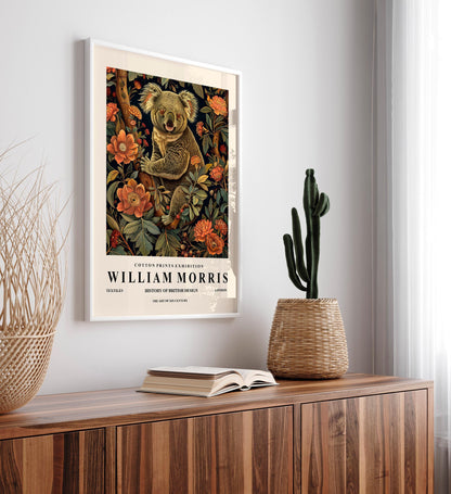 Koala Print: William Morris Style, Dark Botanical Animal Poster