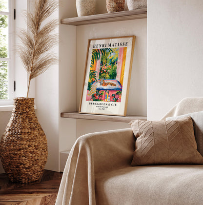 Tiger in Bathtub Art Print: Funny Matisse Style Bathroom Decor
