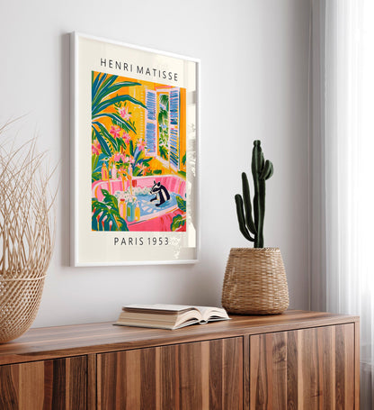 Skunk in Bathtub Art Print: Matisse Style Bathroom Decor