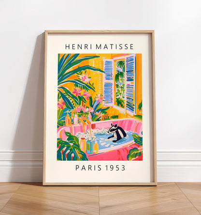 Skunk in Bathtub Art Print: Matisse Style Bathroom Decor