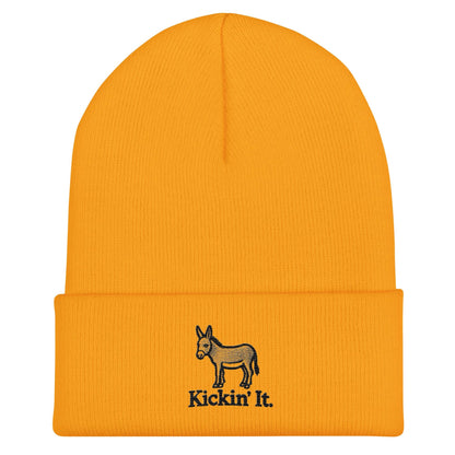 Embroidered "Kicken It" Cuffed Beanie Funny Humor Hat Wildlife Camping Hiking