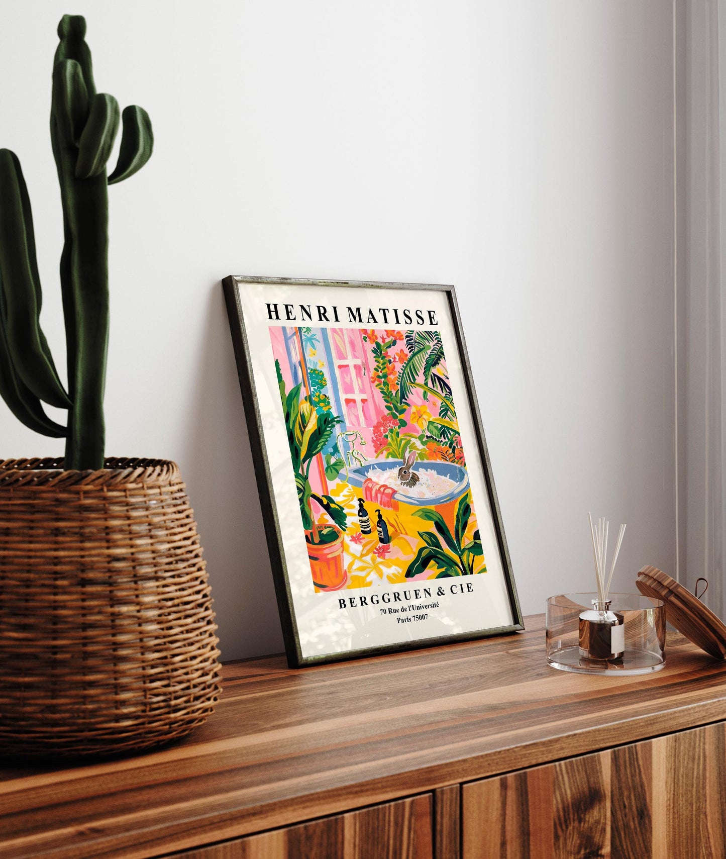 Bunny in Bathtub Art Print: Matisse Style Bathroom Decor