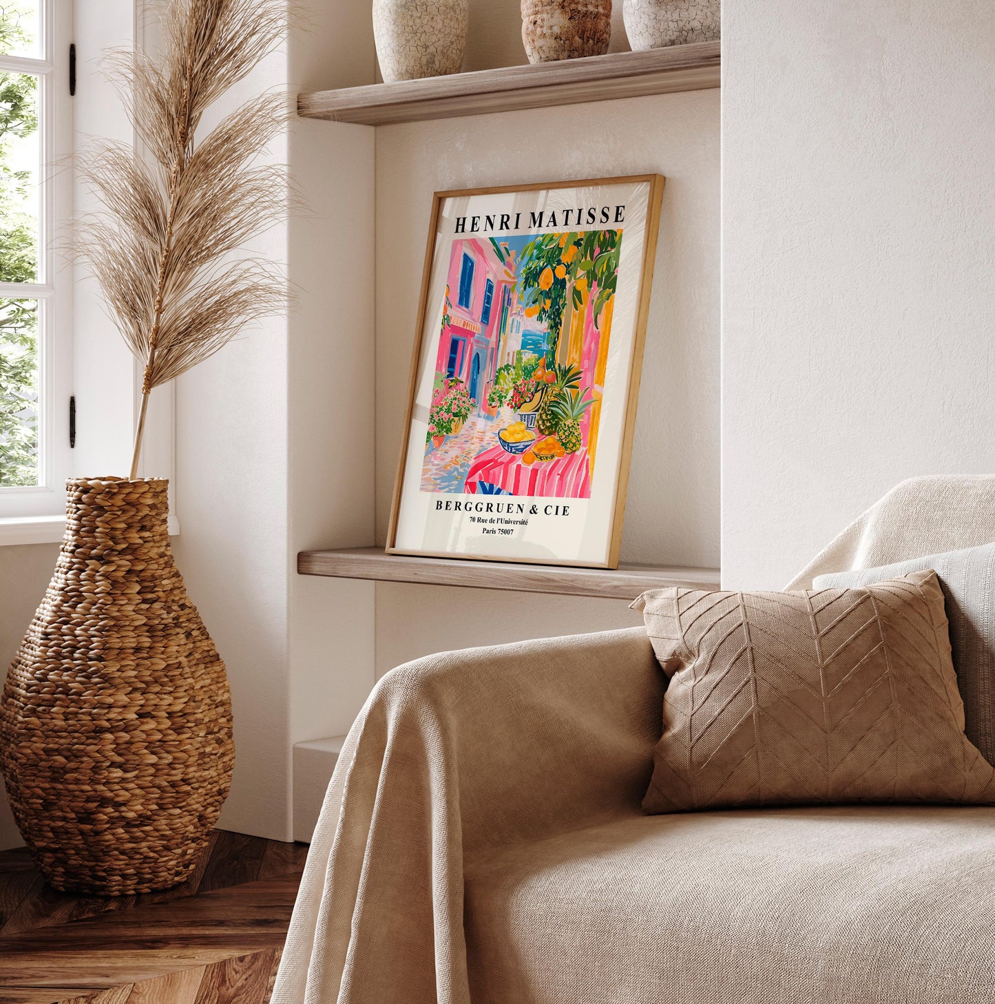 Mid century fruit market wall art, Henri Matisse print, Maximalist poster, Pink dopamine decor