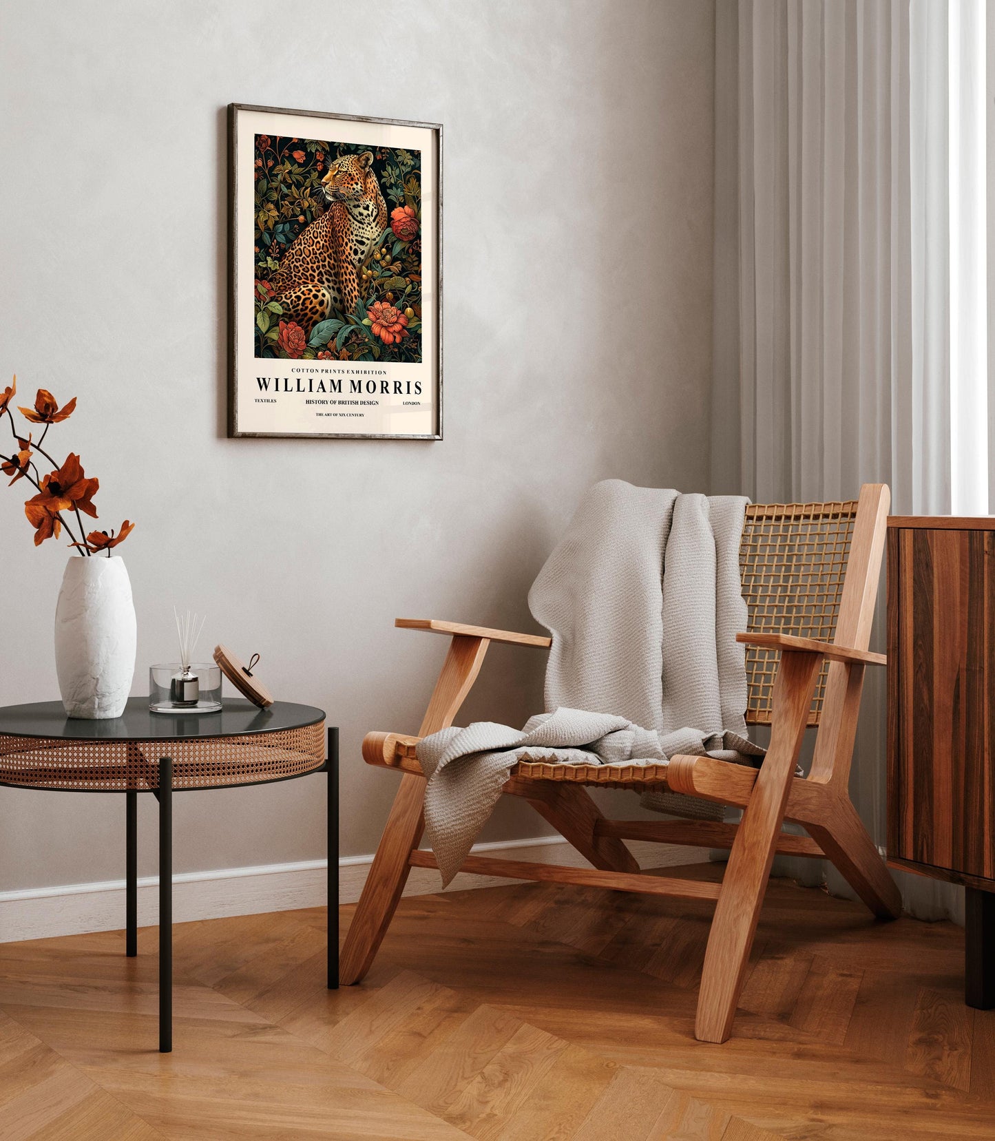 Leopard Botanical Art Print: William Morris Style, Mid-Century Modern Art