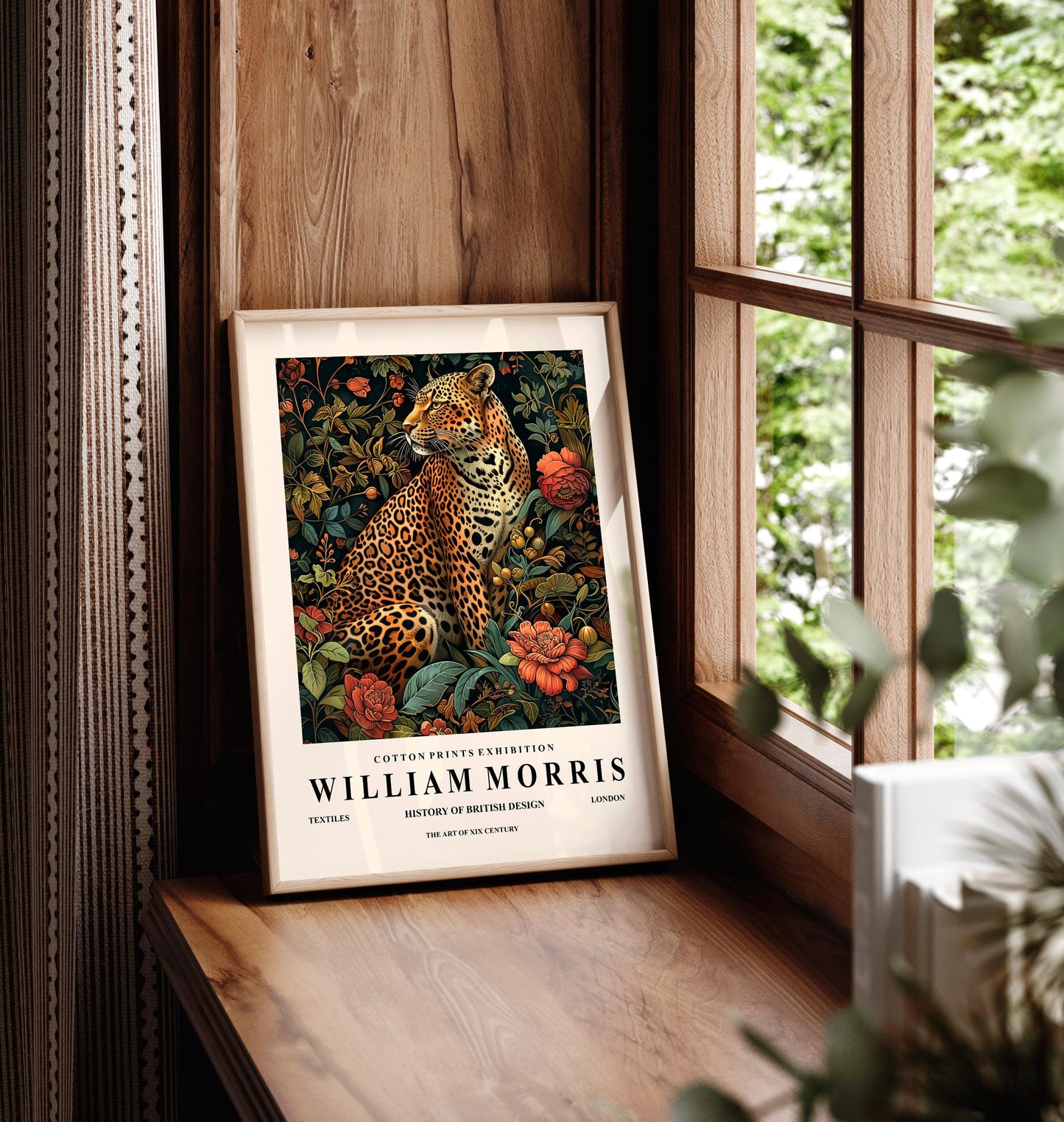 Leopard Botanical Art Print: William Morris Style, Mid-Century Modern Art