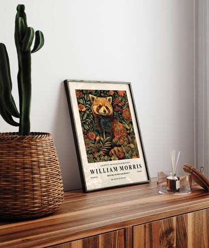 Red Panda Print: William Morris Inspired Botanical Art