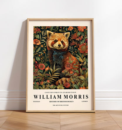 Red Panda Print: William Morris Inspired Botanical Art