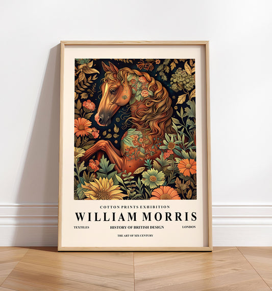 William Morris Horse Print: Dark Floral Cottagecore Wall Art