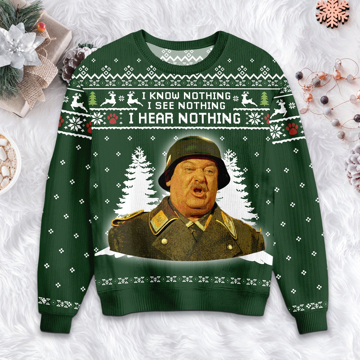 Sergeant Schultz 'I Know Nothing' Christmas Ugly Sweater - Retro Movie Sweatshirt