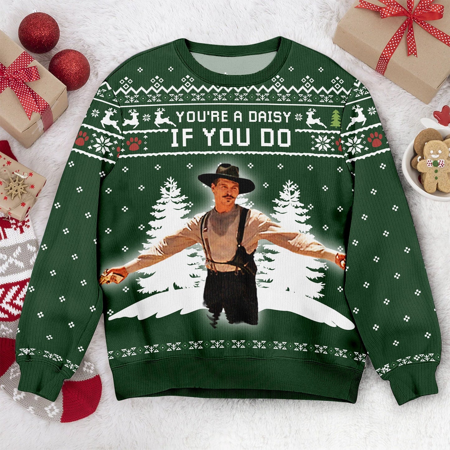 You're A Daisy Ugly Christmas Sweater: Retro 80s Movie Quote Crewneck