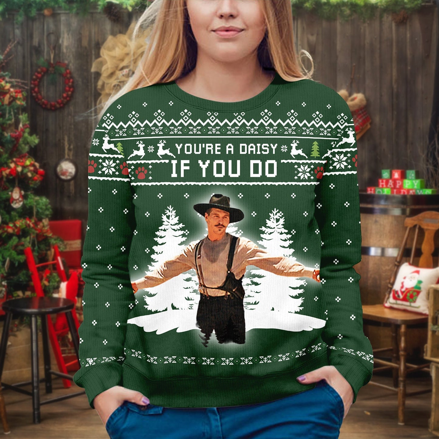 You're A Daisy Ugly Christmas Sweater: Retro 80s Movie Quote Crewneck
