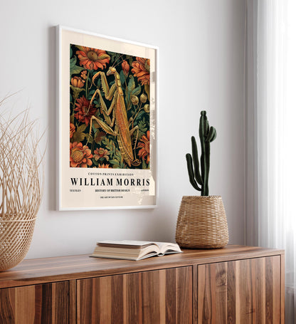 Praying Mantis Botanical Print: William Morris Style Art