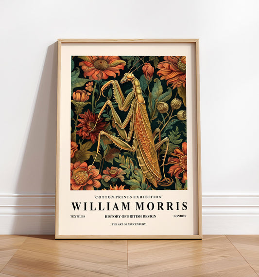 Praying Mantis Botanical Print: William Morris Style Art