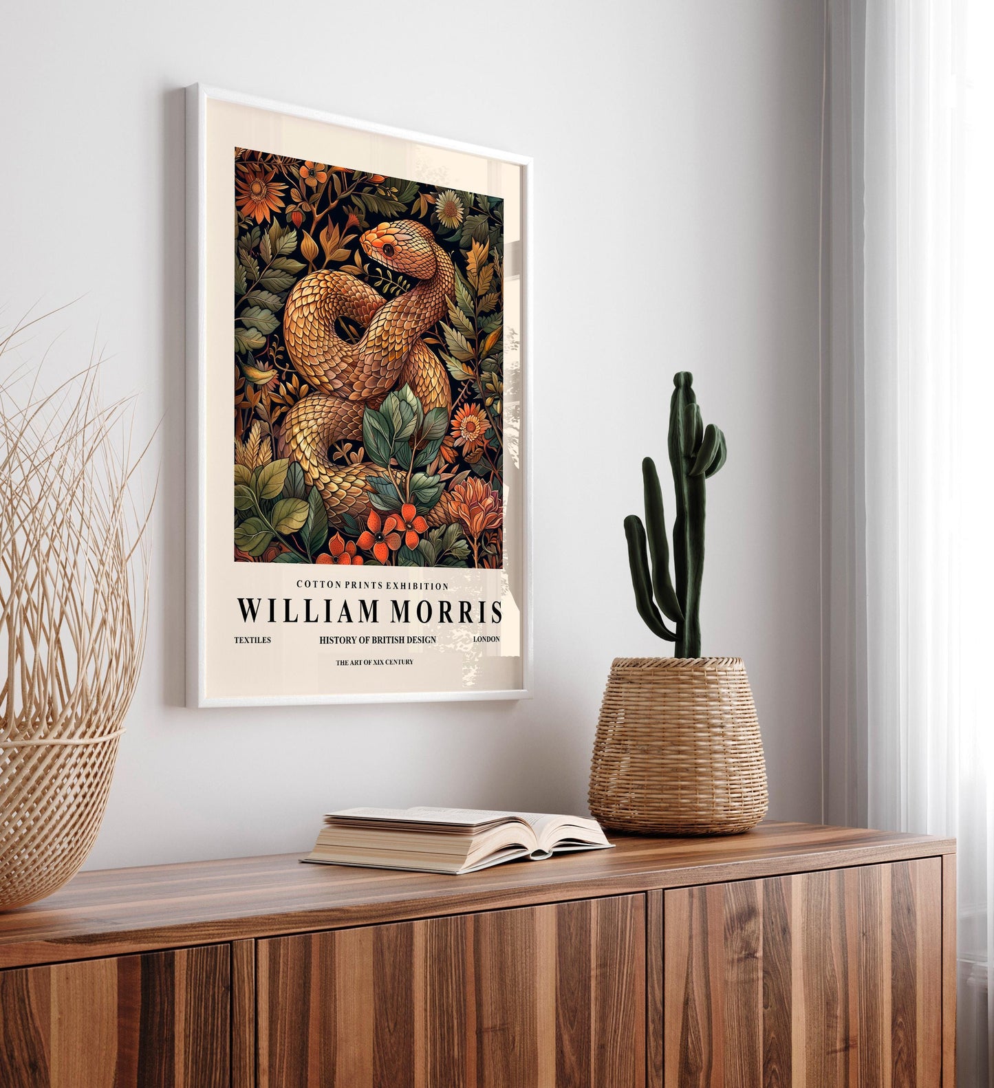 William Morris Snake Print: Dark Botanical Floral Art
