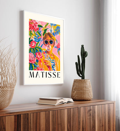 Pink Matisse Style Art Print: Girly Funky Woman Portrait