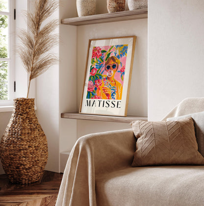 Pink Matisse Style Art Print: Girly Funky Woman Portrait