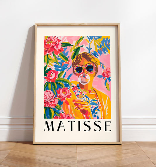 Pink Matisse Style Art Print: Girly Funky Woman Portrait