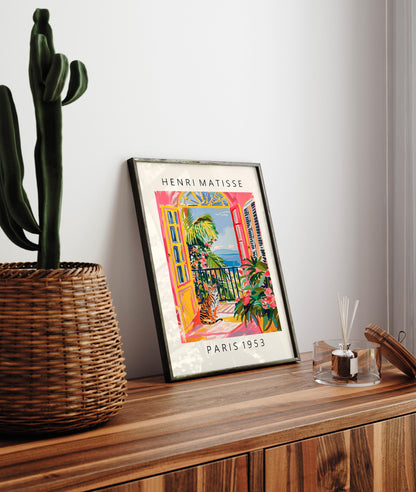 Matisse Style Tiger Art Print: Pink Beachy Mid-Century Modern