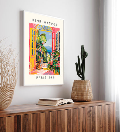 Matisse Style Tiger Art Print: Pink Beachy Mid-Century Modern