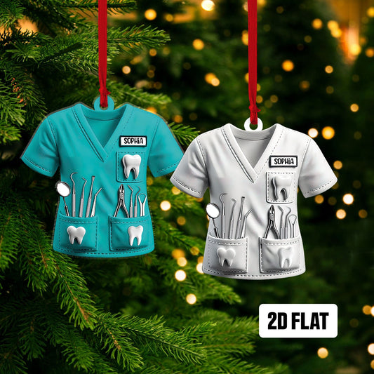 Personalized Dental 2D Flat Printed Ornament, Teeth Christmas Tree, Dental Hygiene Christmas Ornament, Dental Squad Ornament, Dentist Gift