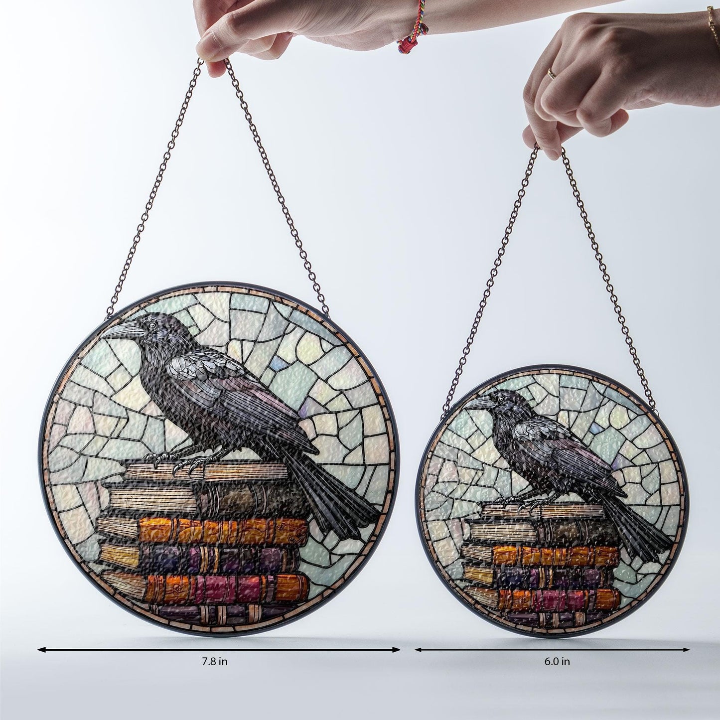 Crow and book stack GLASS Window hanging, Raven glass, Reading lover gift, Librarian gift, Reading room sign, Book worm gift,Book Lover gift