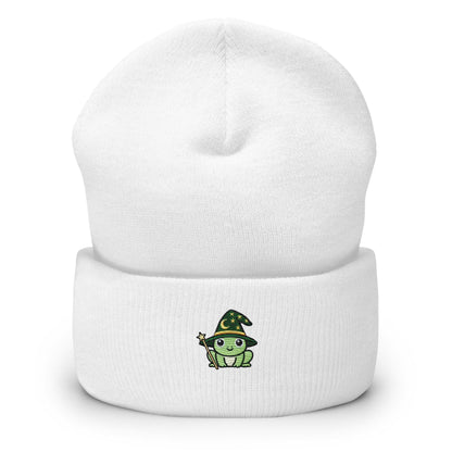 Wizard Frog Embroidered Cuffed Beanie – Handmade, Multiple Colors, Unisex Style