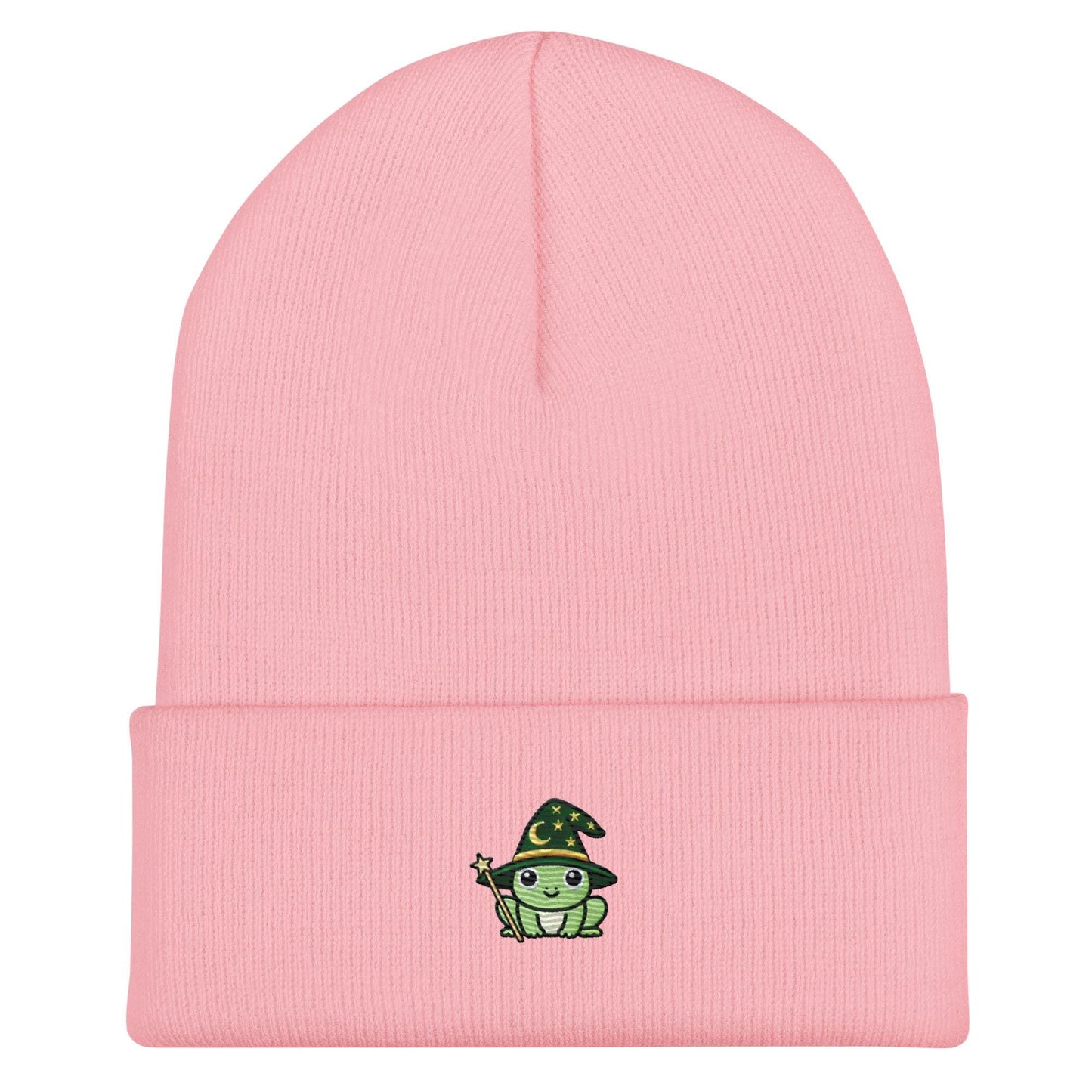 Wizard Frog Embroidered Cuffed Beanie – Handmade, Multiple Colors, Unisex Style