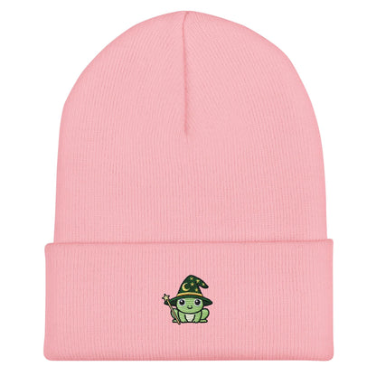 Wizard Frog Embroidered Cuffed Beanie – Handmade, Multiple Colors, Unisex Style