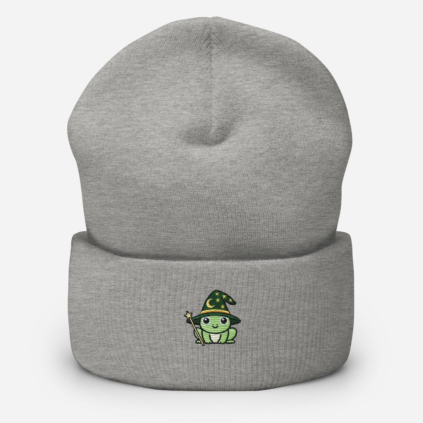 Wizard Frog Embroidered Cuffed Beanie – Handmade, Multiple Colors, Unisex Style