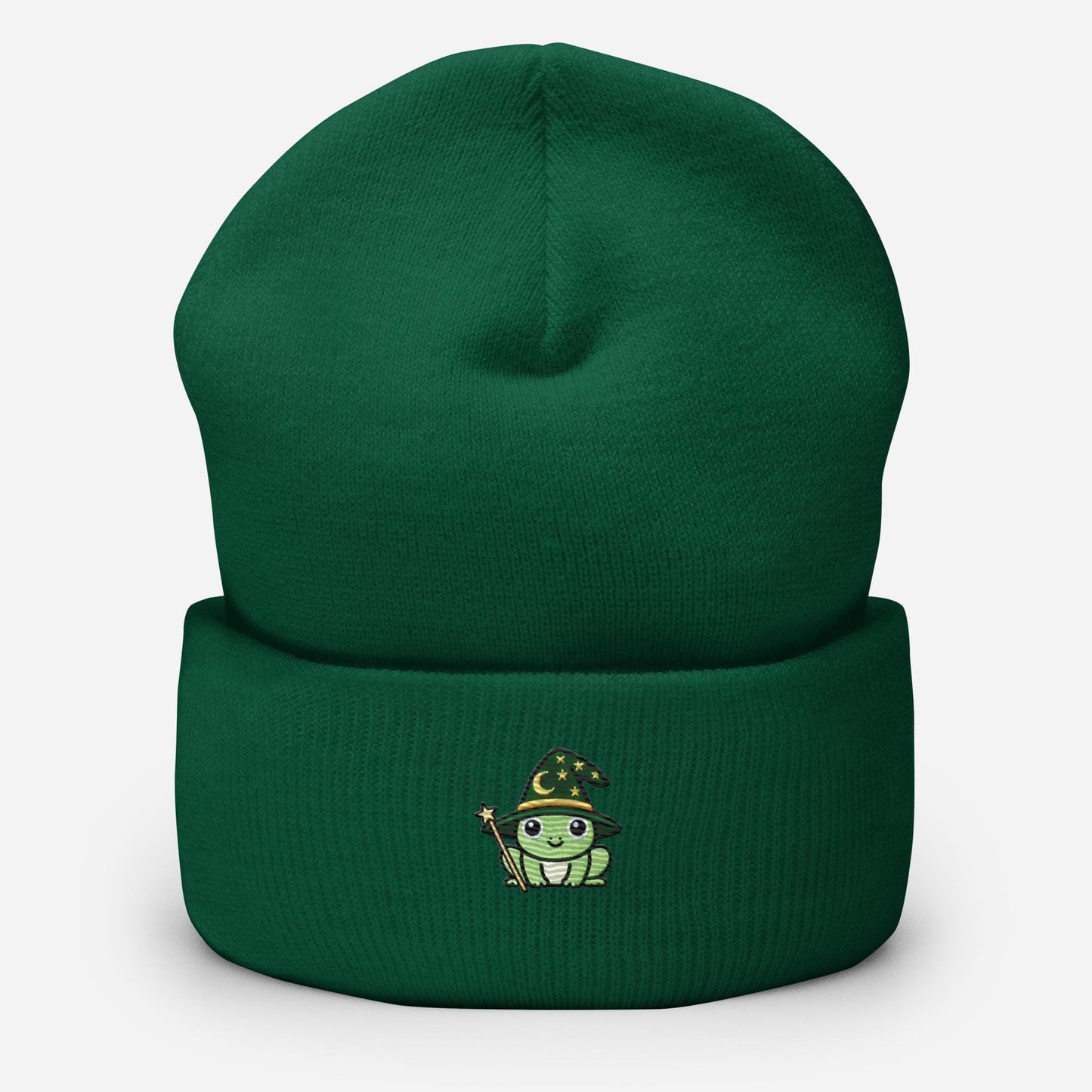 Wizard Frog Embroidered Cuffed Beanie – Handmade, Multiple Colors, Unisex Style
