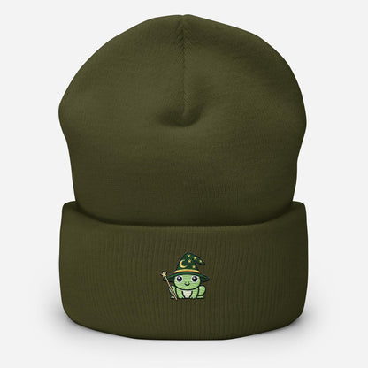 Wizard Frog Embroidered Cuffed Beanie – Handmade, Multiple Colors, Unisex Style