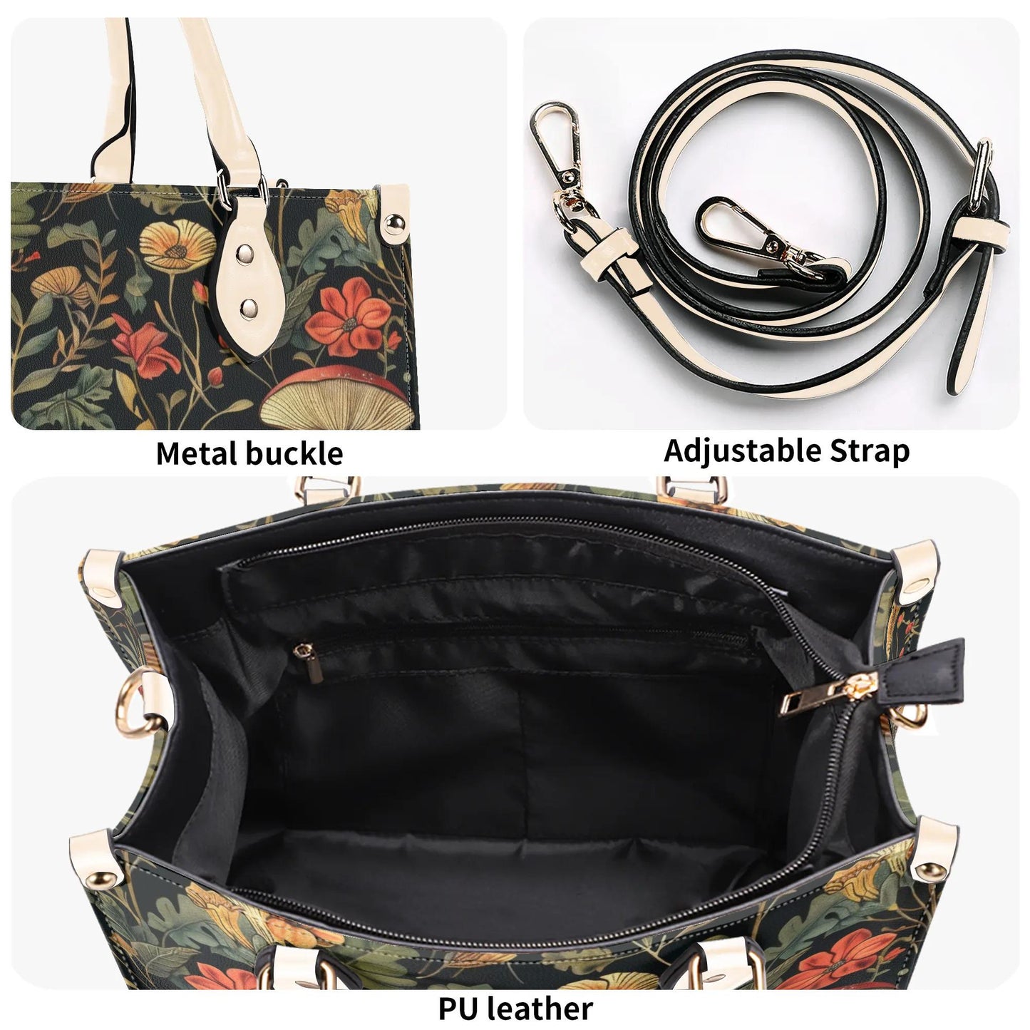 Mushroom Meadow Bag - Vegan Leather, Crossbody or Shoulder, Tote bag, large handbag, gift idea