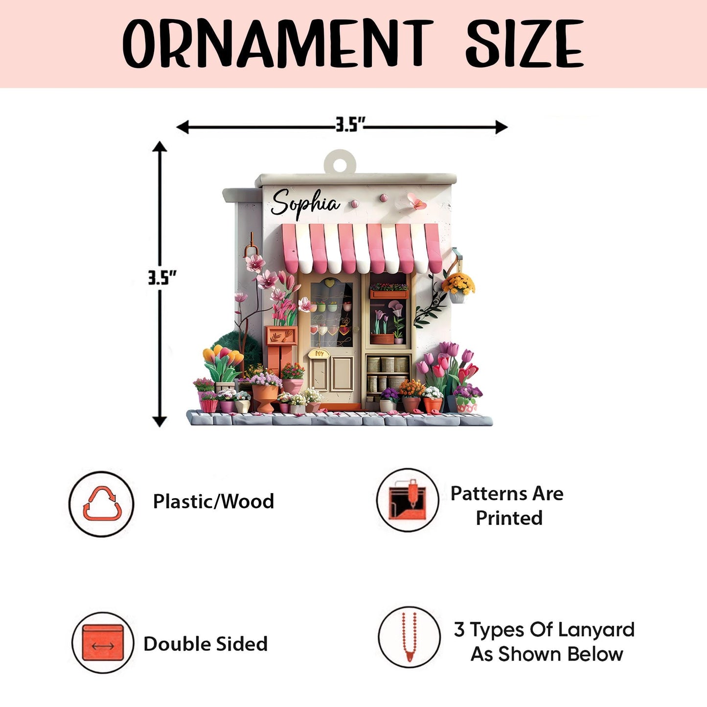 Personalized Florist 2D Flat Ornament, Custom Flower Shop Ornament, Florist Gift, Flower Shop Christmas Ornament, Gift For Christmas 2024