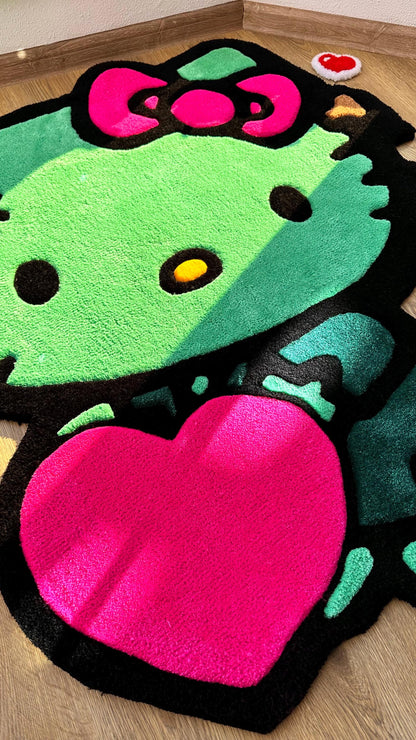 Frankenstein Kitty Halloween Rug – Custom Tufted Spooky Cute Carpet, Fluffy Kawaii Monster Decor for Anime Fans and Halloween Lovers