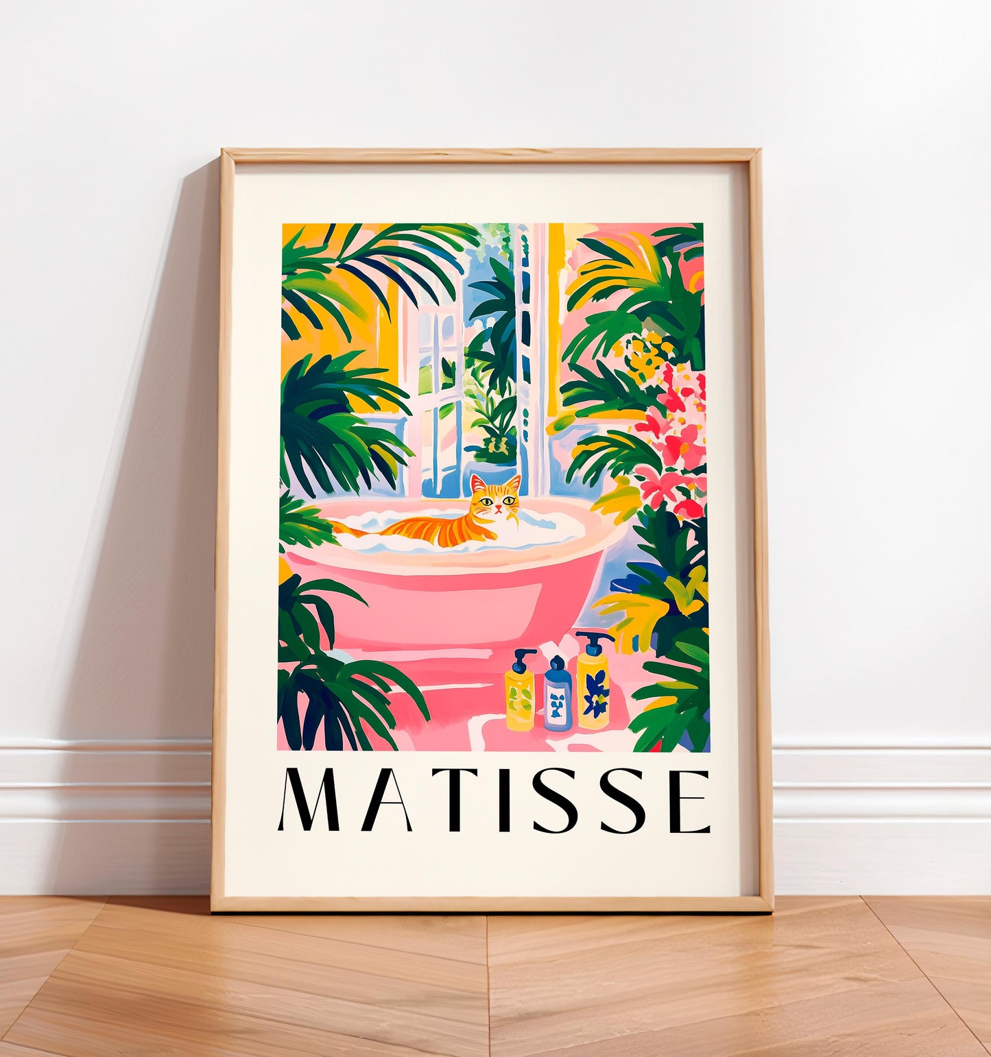Tabby Cat Bath Print: Funny Matisse Style Bathroom Art