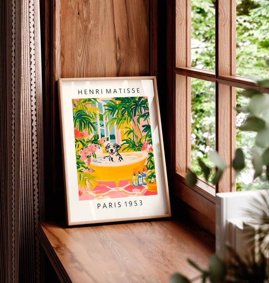 Matisse Style Dalmatian Bath Print: Funny Bathroom Wall Art