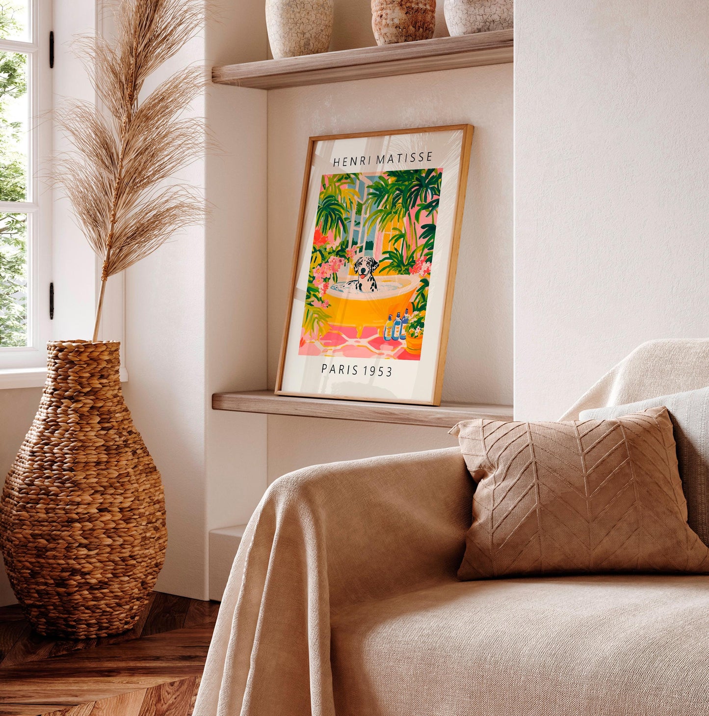 Matisse Style Dalmatian Bath Print: Funny Bathroom Wall Art