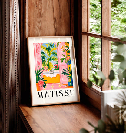 Matisse Cat Print: Pink Bathroom Wall Art, Funny Tabby Decor