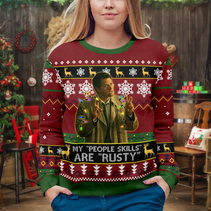 Misha Collins 'My People Skills' Ugly Christmas Sweater: Vintage Movie Quote