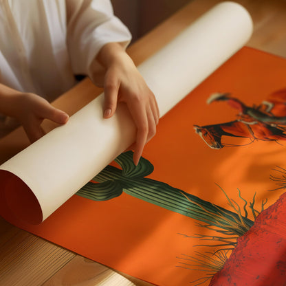 Cowgirl Minimalist Boho Western Illustration, Vintage Southwestern Boho Art, Cowboy Wall Print, Terracotta Sunset, Retro Cowboy Cowgirl Art