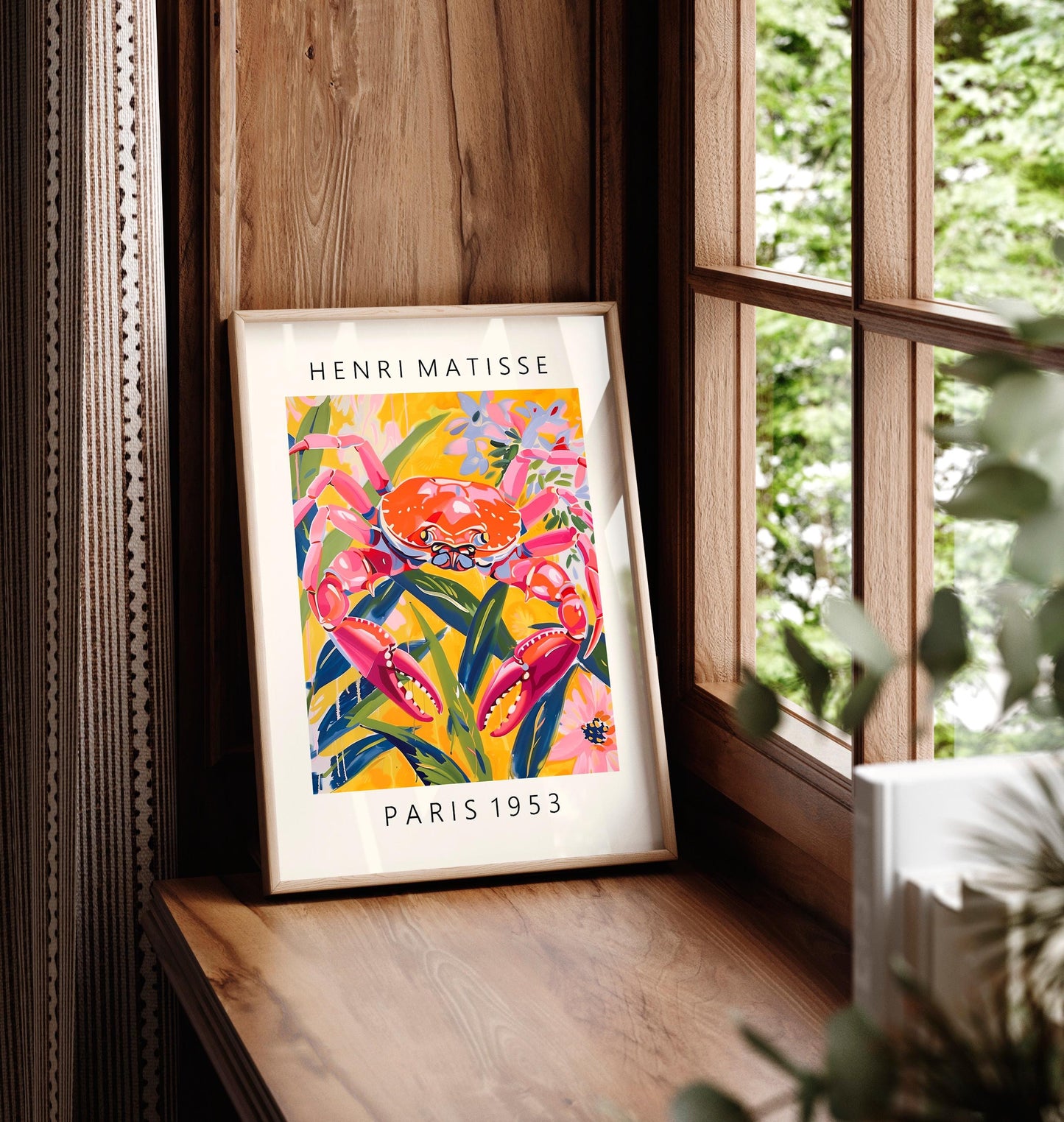 Matisse Style Crab Print: Pink Beachy Coastal Wall Art