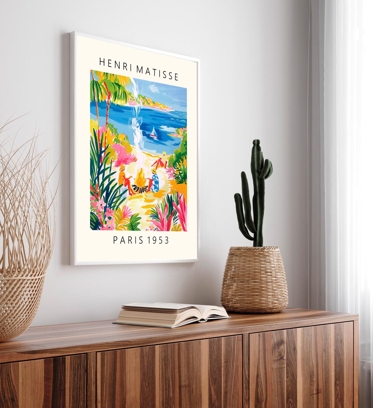 Matisse Style Beach Print: Tropical Women at Campfire Wall Art