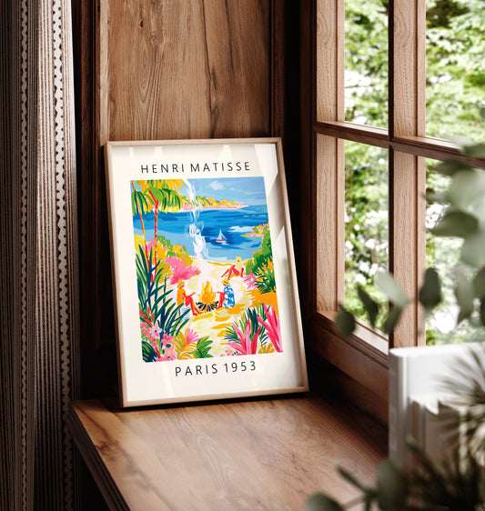 Matisse Style Beach Print: Tropical Women at Campfire Wall Art