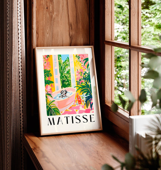 Dalmatian in Bathtub Art Print: Matisse Inspired Bathroom Decor