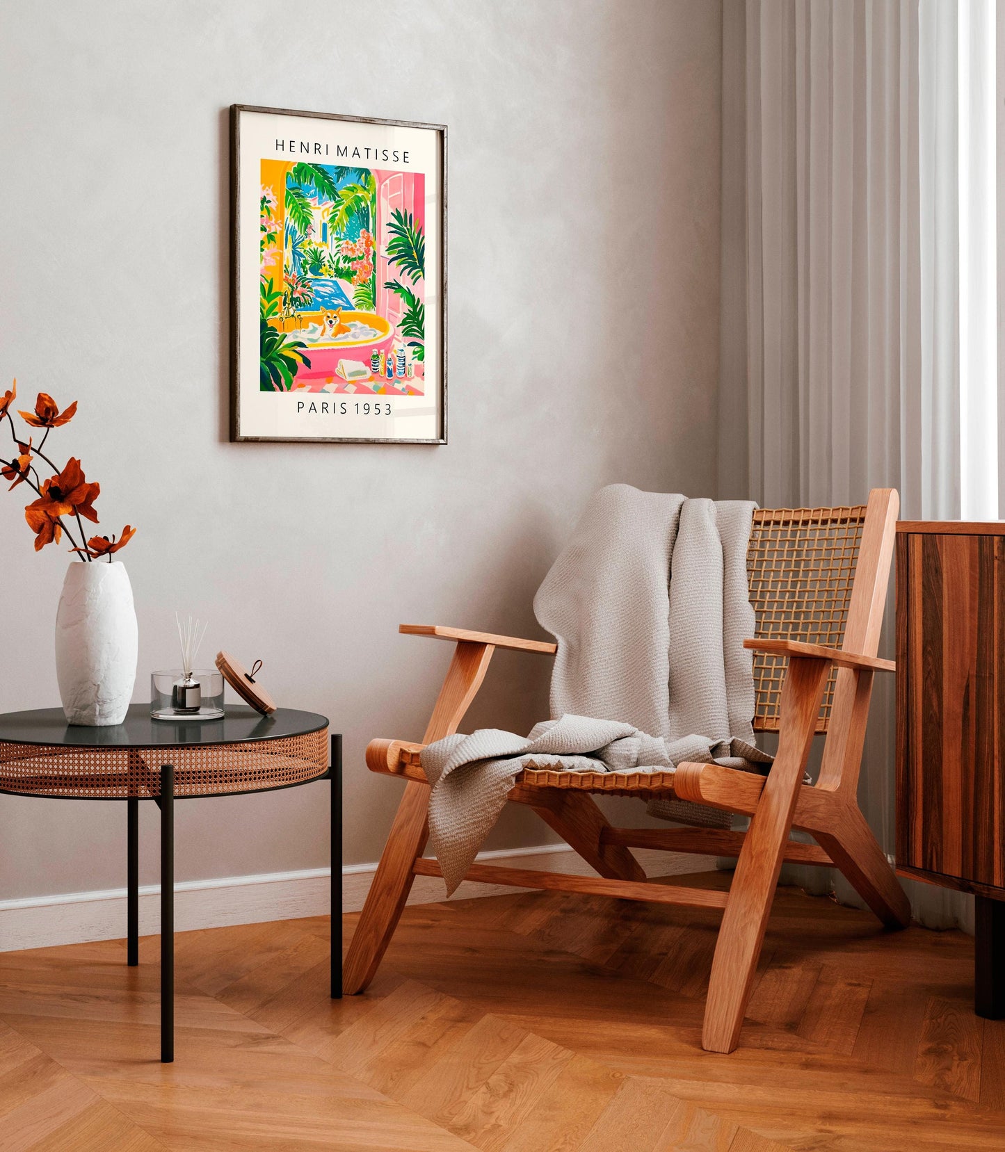 Shiba Inu Art Print: Matisse Style, Pink Bathroom Decor