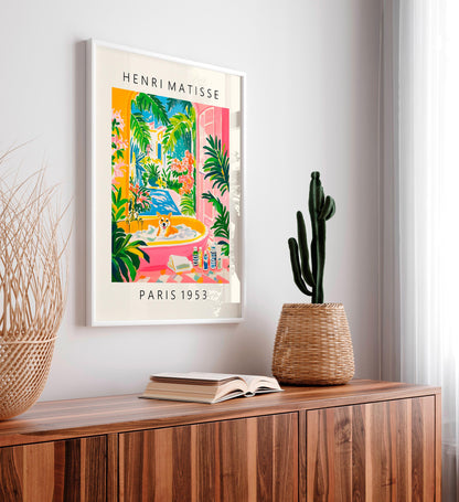 Shiba Inu Art Print: Matisse Style, Pink Bathroom Decor