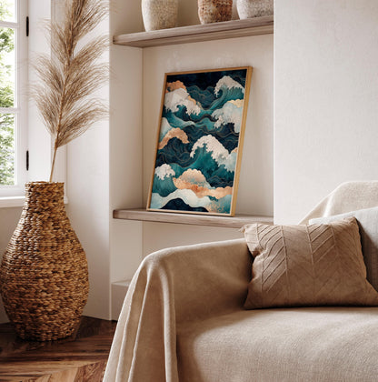 Japanese Ocean Wave Print: Ukiyo-e Style Japandi Art